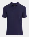 Brioni Men's Cotton And Silk Johnny Collar Polo Shirt In Midnight B