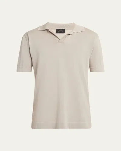 Brioni Men's Cotton And Silk Johnny Collar Polo Shirt In White
