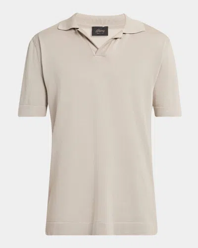 BRIONI MEN'S COTTON AND SILK JOHNNY COLLAR POLO SHIRT