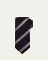 Brioni Men's Cotton And Silk Regimental Stripe Tie In Black