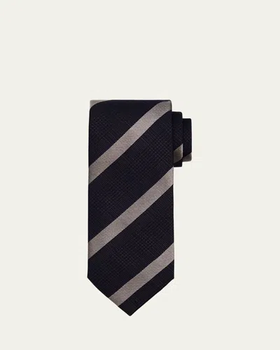 Brioni Men's Cotton And Silk Regimental Stripe Tie In Black