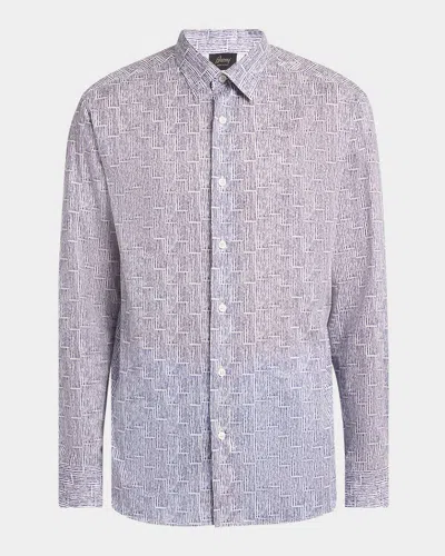 Brioni Men's Cotton Bamboo-print Sport Shirt In White Blac