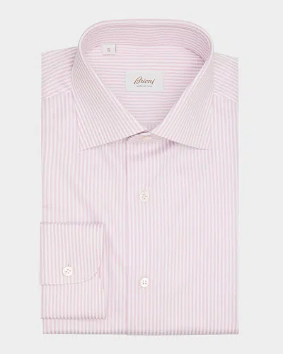 Brioni Men's Cotton Bengal Stripe Dress Shirt In Lilac/whit