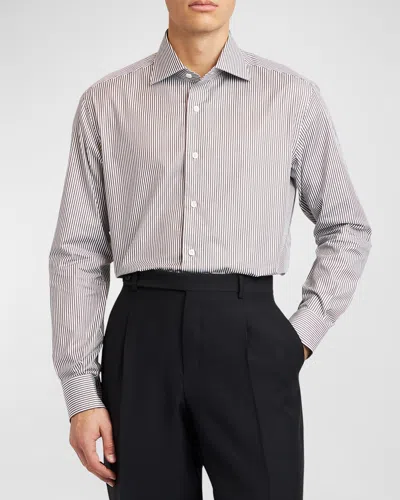 Brioni Men's Cotton Bengal Stripe Dress Shirt In Grey