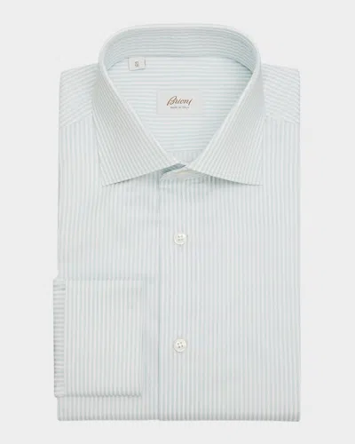 Brioni Men's Cotton Bengal Stripe Dress Shirt In White/lt B