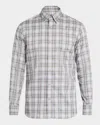 Brioni Men's Cotton Check Casual Button-down Shirt In White Beig