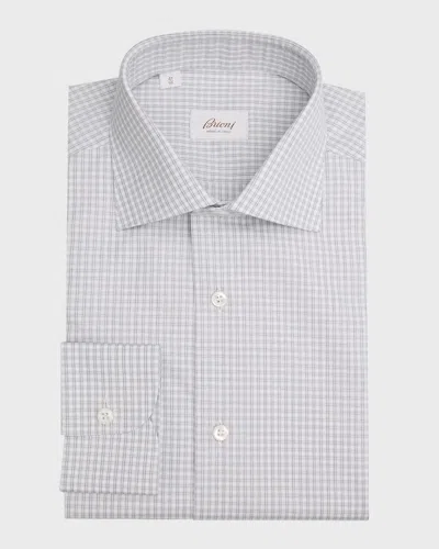 Brioni Men's Cotton Check Dress Shirt In Grey White
