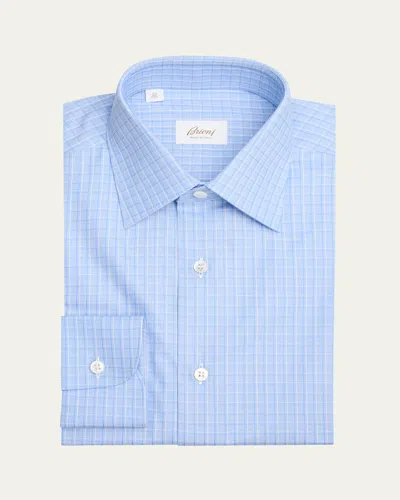 Brioni Men's Cotton Check Dress Shirt In Sky Blue