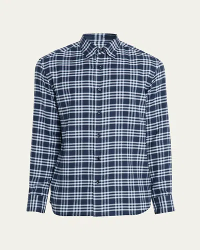 Brioni Men's Cotton Flannel Check Shirt In Blue