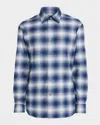 Brioni Checked Cotton Shirt In Blue