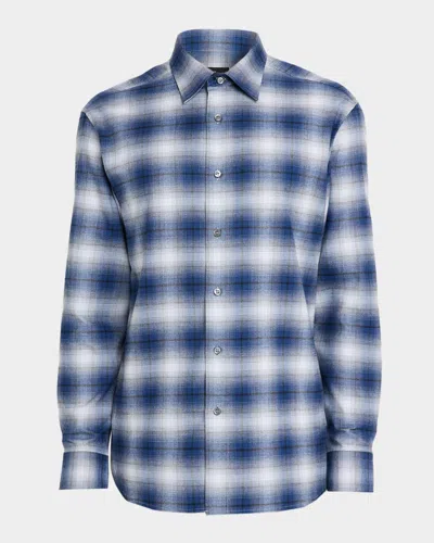 BRIONI MEN'S COTTON FLANNEL CHECK SPORT SHIRT
