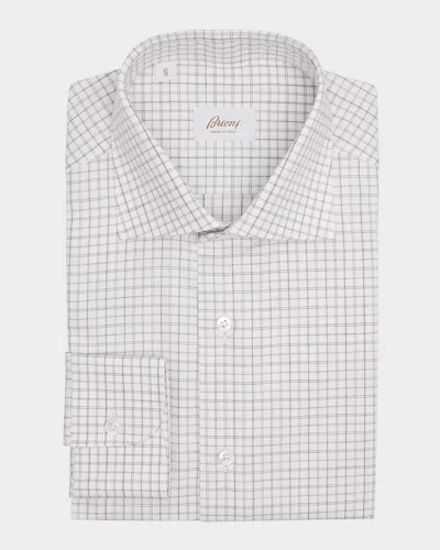 Brioni Men's Cotton Grid Check Classic-fit Dress Shirt In White