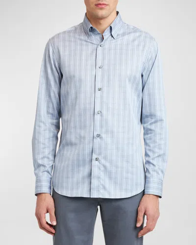 Brioni Men's Cotton Grid Check Sport Shirt In Whitesky