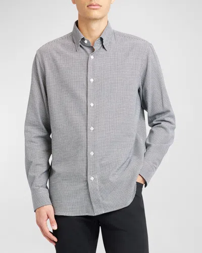 Brioni Men's Cotton Micro-houndstooth Sport Shirt In Black Whit