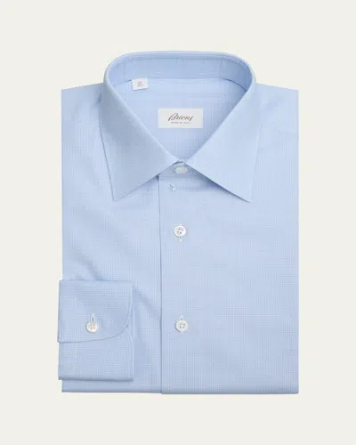Brioni Men's Cotton Mini Check Dress Shirt In Sky Blue