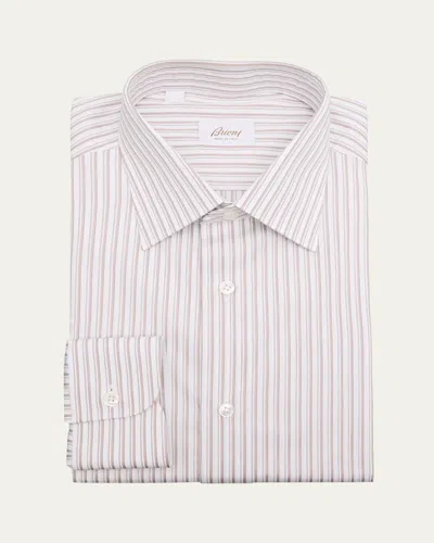 Brioni Men's Cotton Multi-stripe Dress Shirt In Neutral