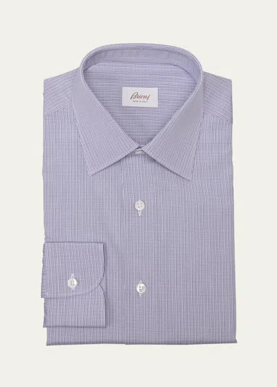 Brioni Men's Cotton Multi-stripe Dress Shirt In White/sky