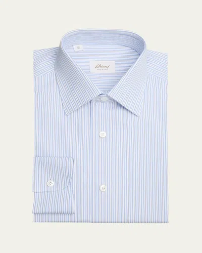 Brioni Men's Cotton Multi-stripe Dress Shirt In Whitesky