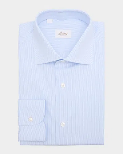 Brioni Men's Cotton Narrow Stripe Dress Shirt In Blue