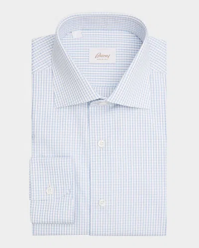 Brioni Men's Cotton Petite Grid Check Dress Shirt In White