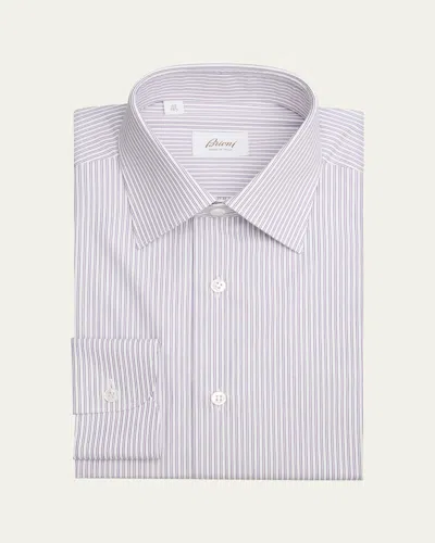 Brioni Men's Cotton Pinstripe Dress Shirt In Lilacwhit