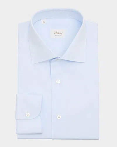 Brioni Men's Cotton Plaid Dress Shirt In White/sky
