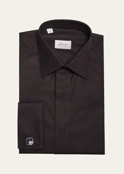 Brioni Men's Cotton Poplin French-cuff Dress Shirt In Black