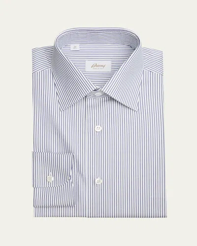 Brioni Men's Cotton Stripe Dress Shirt In Navywhite