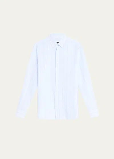 Brioni Men's Cotton Stripe Sport Shirt In White/sky