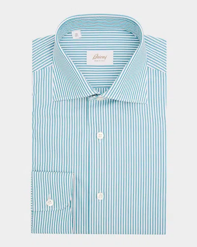 Brioni Men's Cotton Thin Stripe Dress Shirt In Green