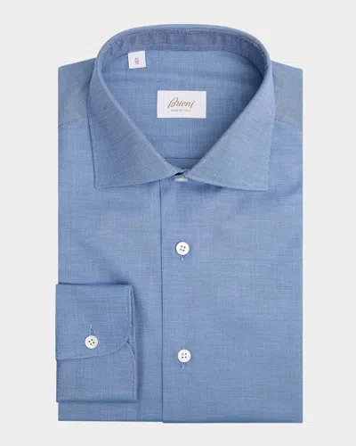 Brioni Men's Cotton Tic Weave Classic-fit Dress Shirt In Blue