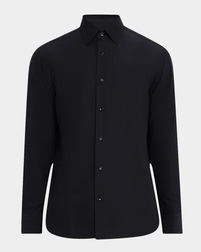 Brioni Men's Cotton Tonal Stripe Sport Shirt In Black