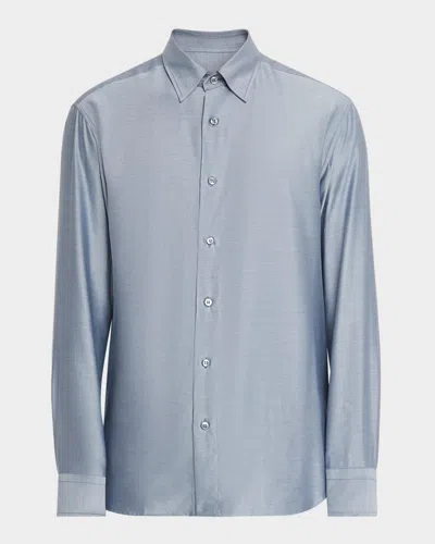 Brioni Men's Cotton Twill Classic-fit Sport Shirt In Blue