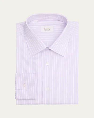 Brioni Men's Cotton Twill Multi-stripe Dress Shirt In Pink