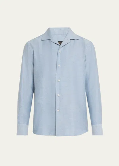 Brioni Men's Cotton Twill Sport Shirt In Bluette