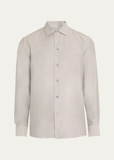 Brioni Men's Cotton Twill Sport Shirt In Lead