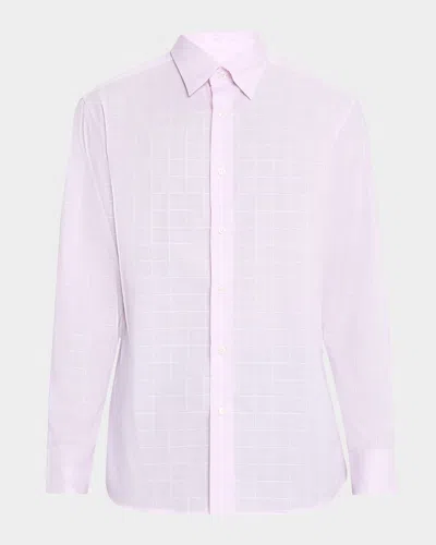 Brioni Men's Cotton Windowpane Check Sport Shirt In Lilac/white