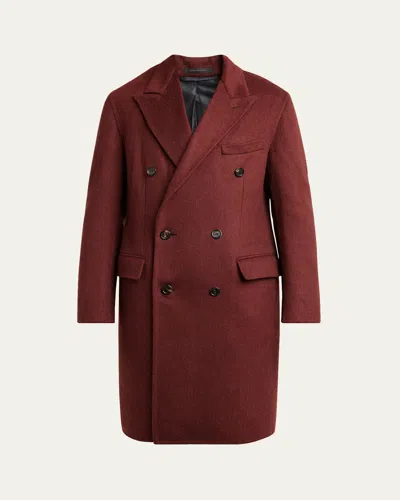 Brioni Men's Double-breasted Cashmere Coat In Burgundy