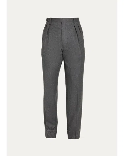 Brioni Men's Elba Wool Flannel Double-pleated Trousers In Gray