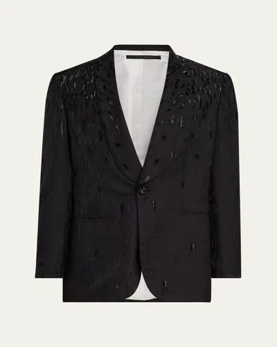 Brioni Men's Embroidered Herringbone Dinner Jacket In Black