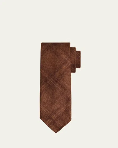 Brioni Men's Faded Check Silk And Cashmere Tie In Brown