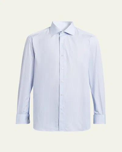 Brioni Men's Fine-stripe Cotton Sport Shirt In Blue