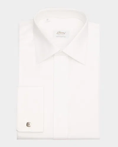 Brioni Men's French Cuff Covered-placket Dress Shirt In White