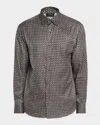 Brioni Men's Geo Print Button Down Shirt In Brown