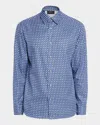 Brioni Men's Geo Print Button Down Shirt In Blue