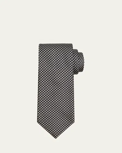 Brioni Men's Geometric Check Silk Tie In Gray