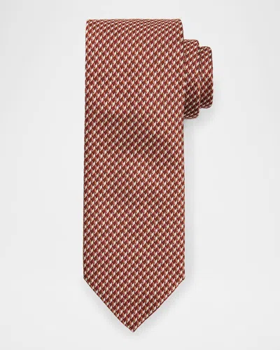 Brioni Men's Geometric Check Silk Tie In Brown