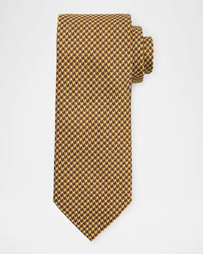 Brioni Men's Geometric Check Silk Tie In Yellow