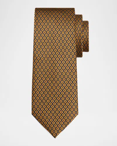 Brioni Men's Geometric Silk Tie In Brown Grey