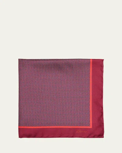 Brioni Men's Geometric Zig-zag Silk Pocket Square In Brown